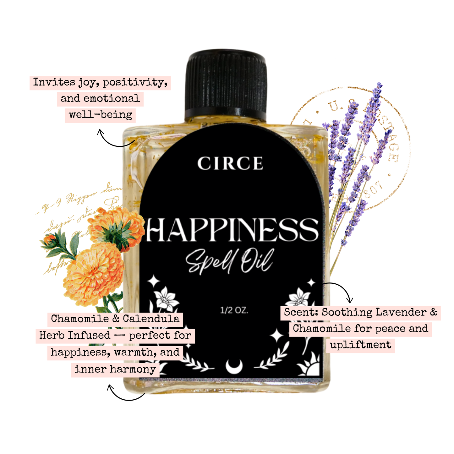 Happiness Ritual Oil, .36 oz glass bottle — additional product view.