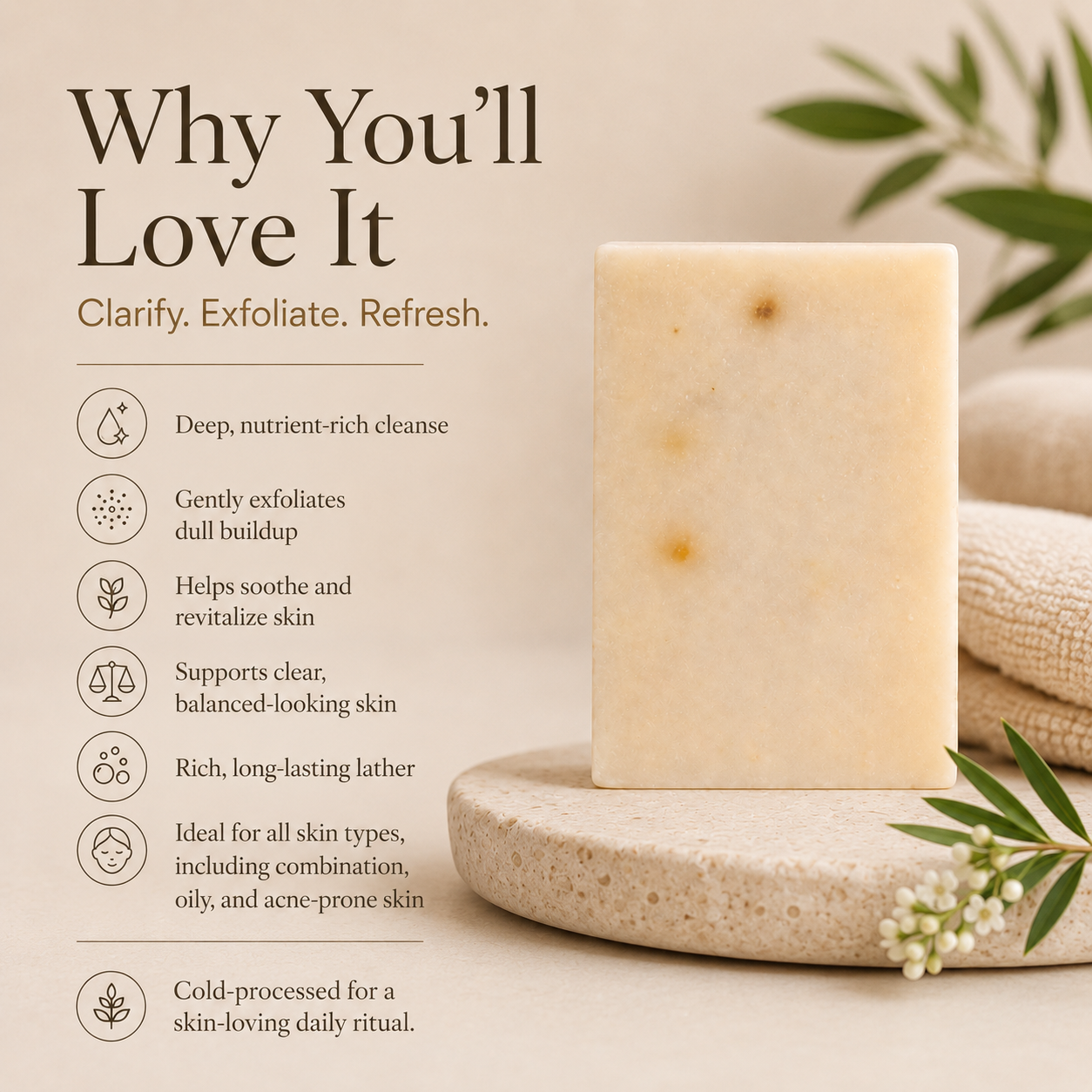 Grapefruit and tea tree clarifying bar soap with visible oatmeal and salt texture — view 3