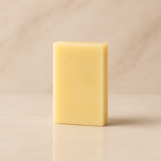White tea and ginger shave bar, pale cream-coloured soap