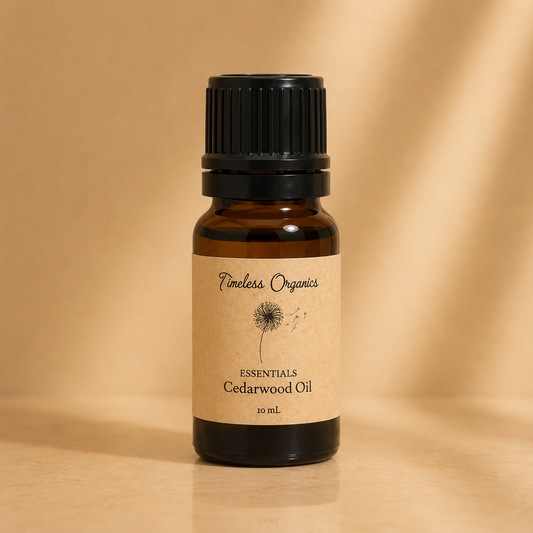 Amber glass bottle of Cedarwood essential oil with dropper cap
