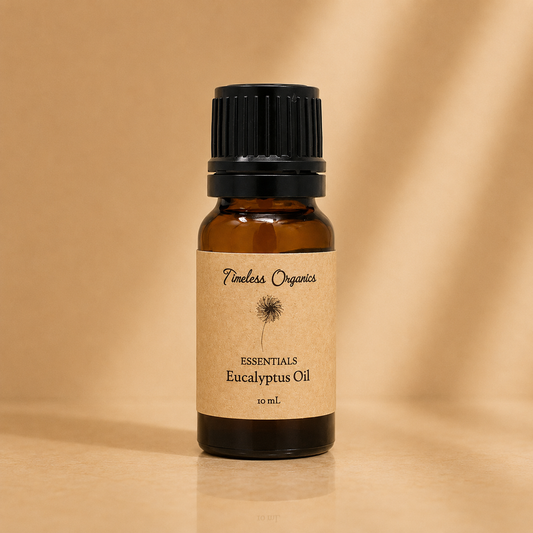 Amber glass bottle of Eucalyptus essential oil with dropper cap
