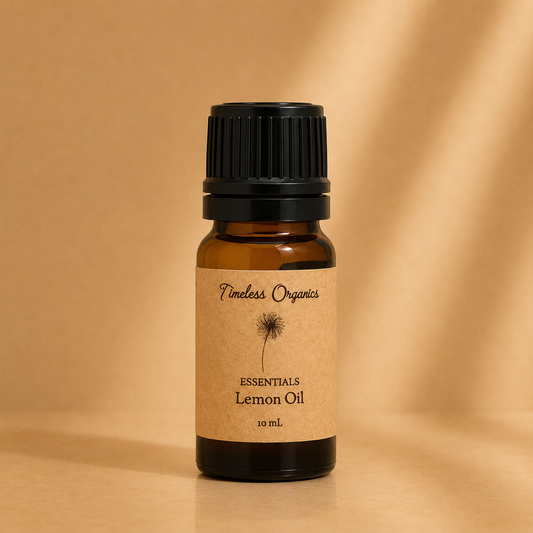 Bottle of pure certified organic lemon essential oil