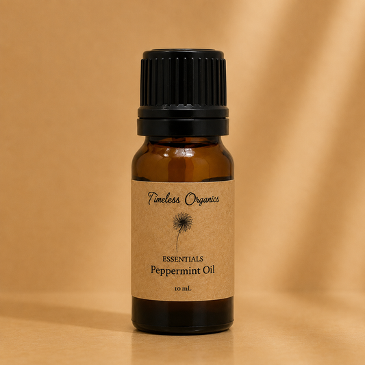 Bottle of pure certified organic peppermint essential oil
