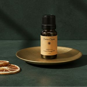 Bottle of pure certified organic sweet orange essential oil