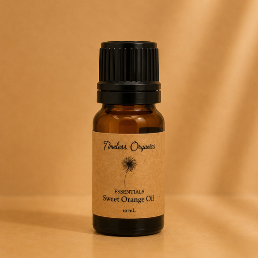 Bottle of pure certified organic sweet orange essential oil