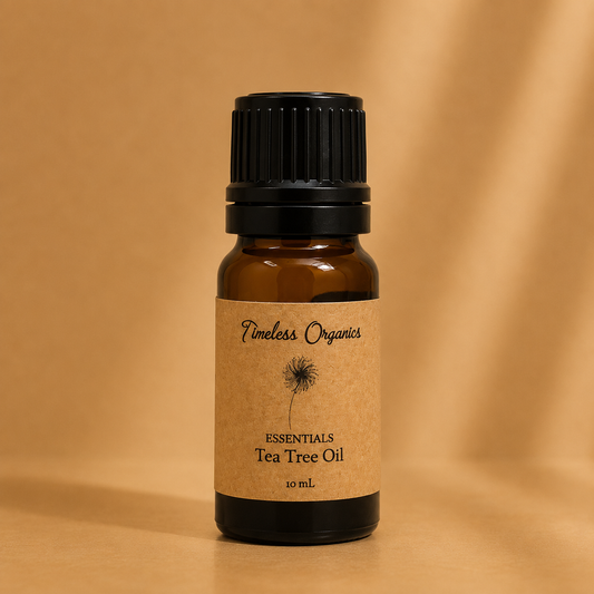 Bottle of pure certified organic Australian tea tree essential oil