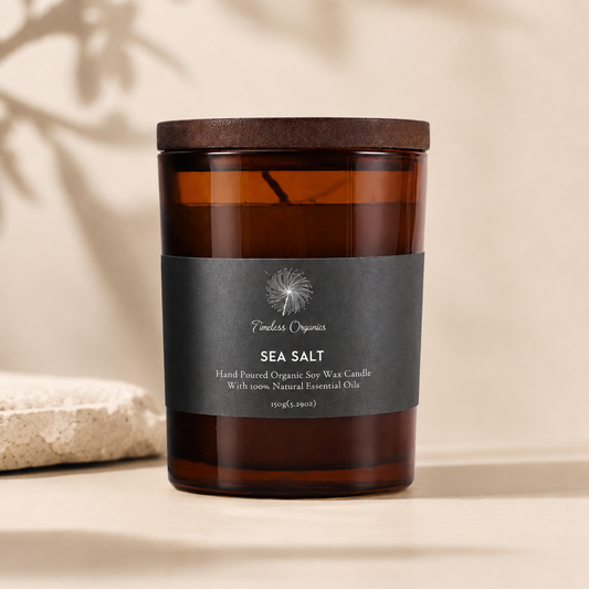Sea Salt limited edition soy candle in recyclable amber glass
