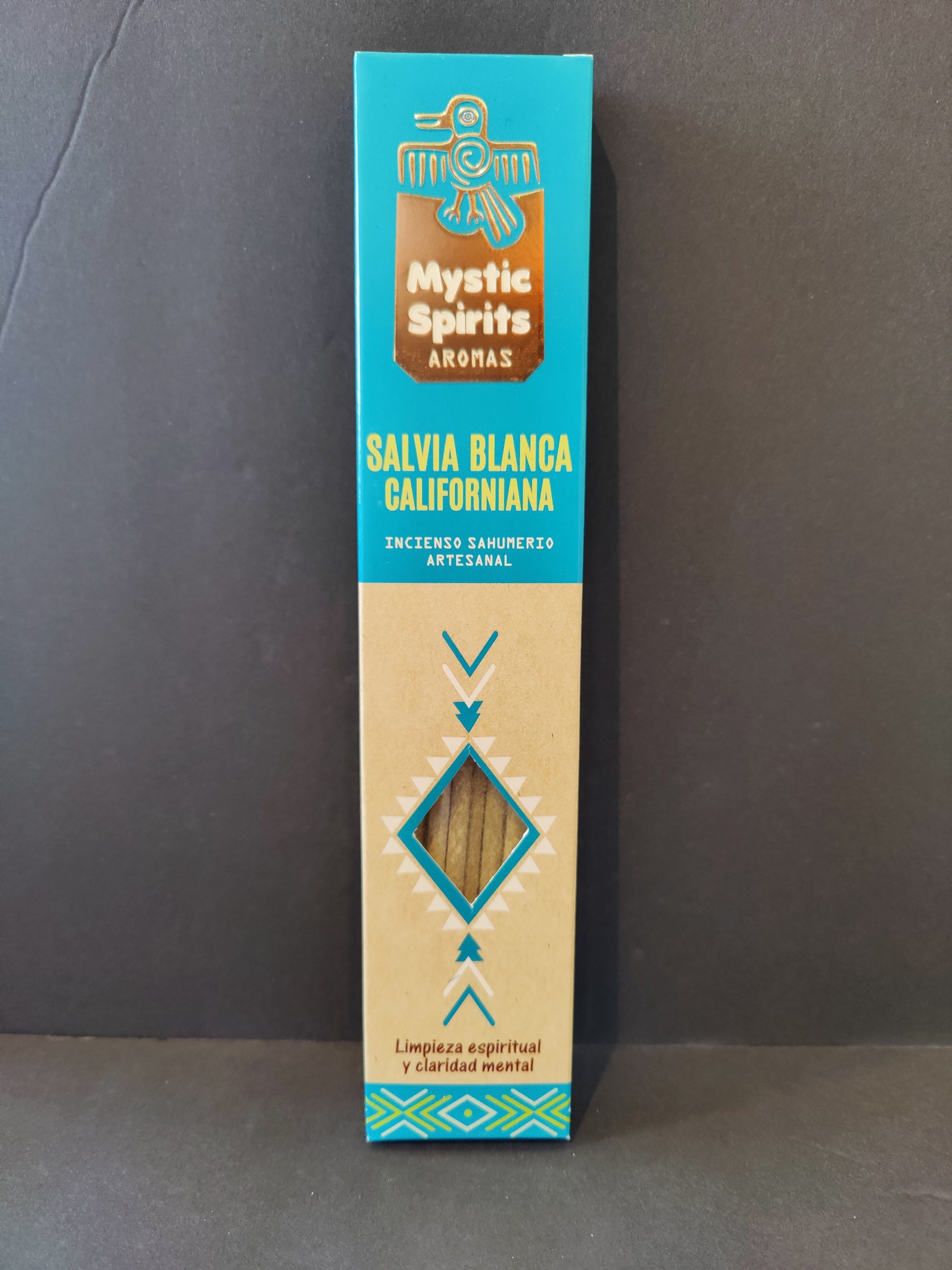 Pack of white sage smudge incense sticks fanned out on a dark surface — view 4