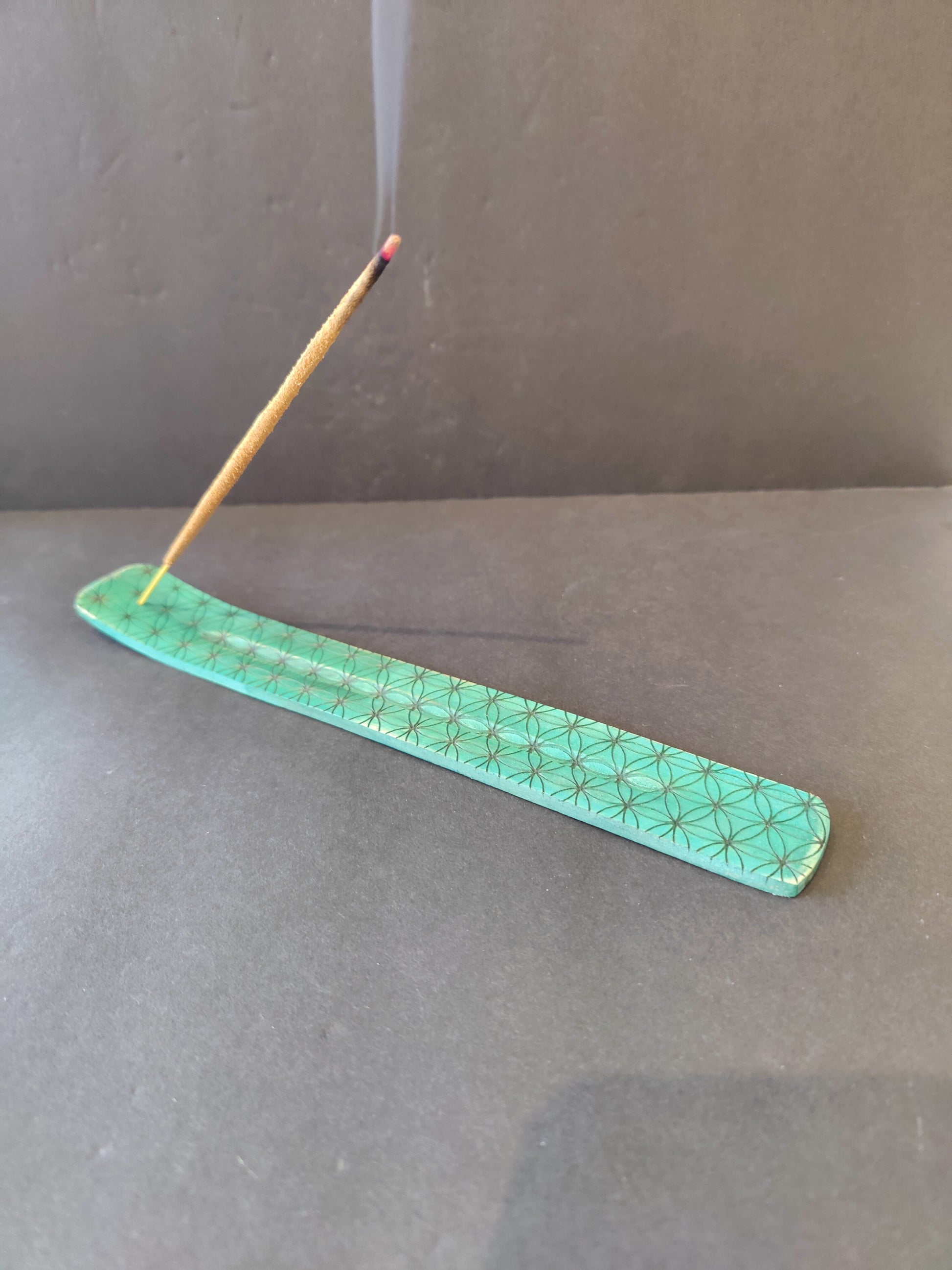 Ten-inch flat wooden incense burner printed with the Flower of Life pattern — view 5