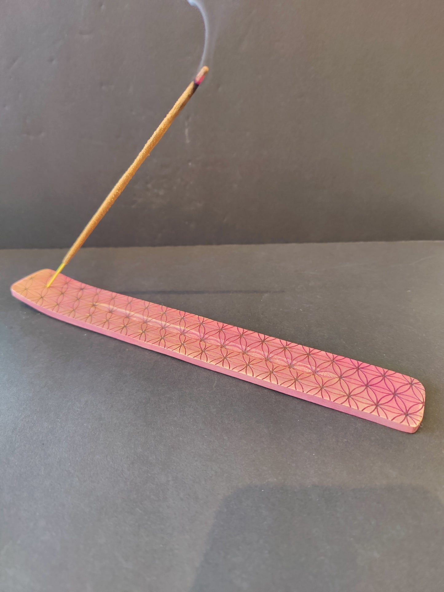 Ten-inch flat wooden incense burner printed with the Flower of Life pattern — view 6