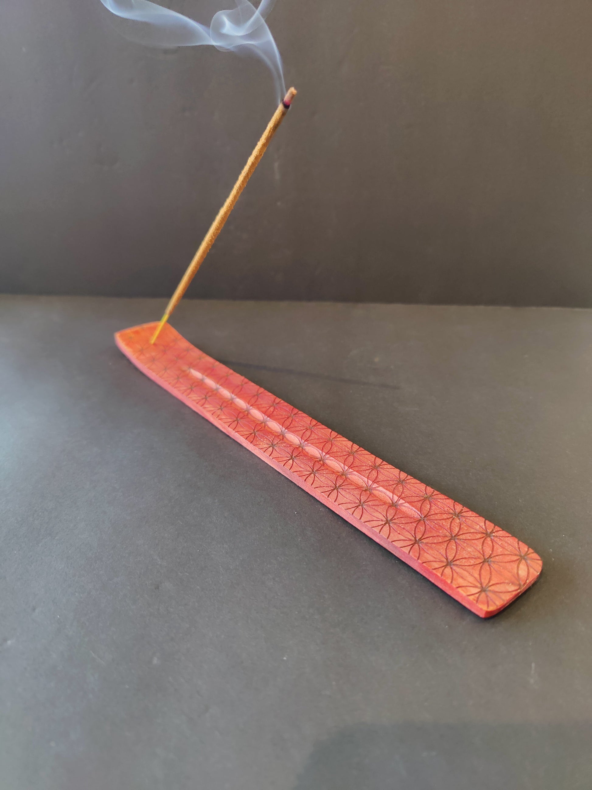 Ten-inch flat wooden incense burner printed with the Flower of Life pattern — view 4