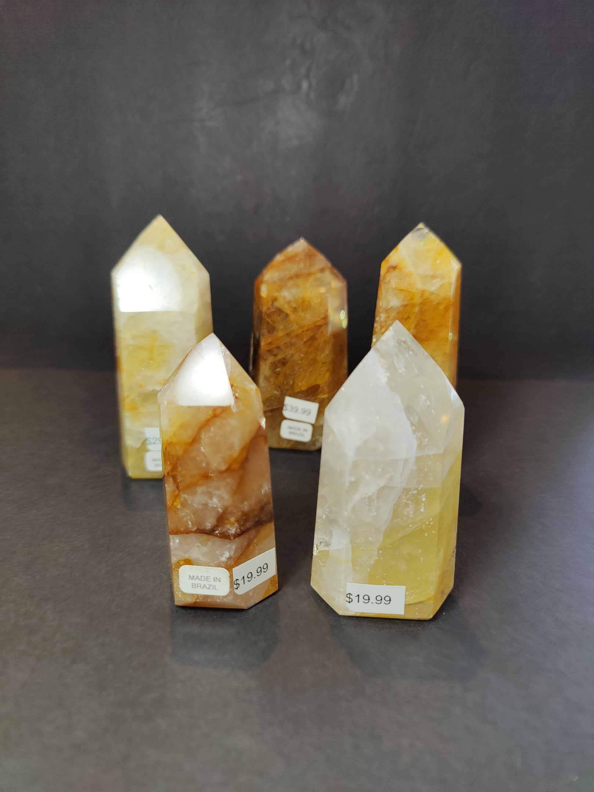 Golden Healer Hematoid Quartz Obelisk Tower, polished crystal piece from Brazil