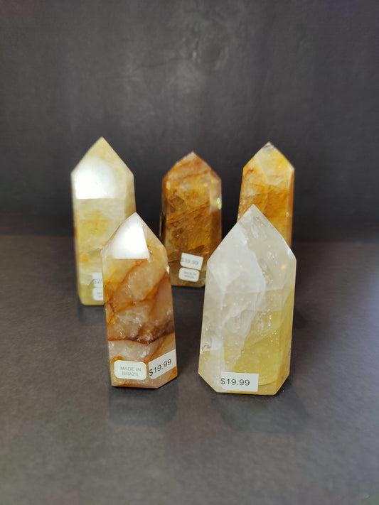Golden Healer Hematoid Quartz Obelisk Tower, polished crystal piece from Brazil
