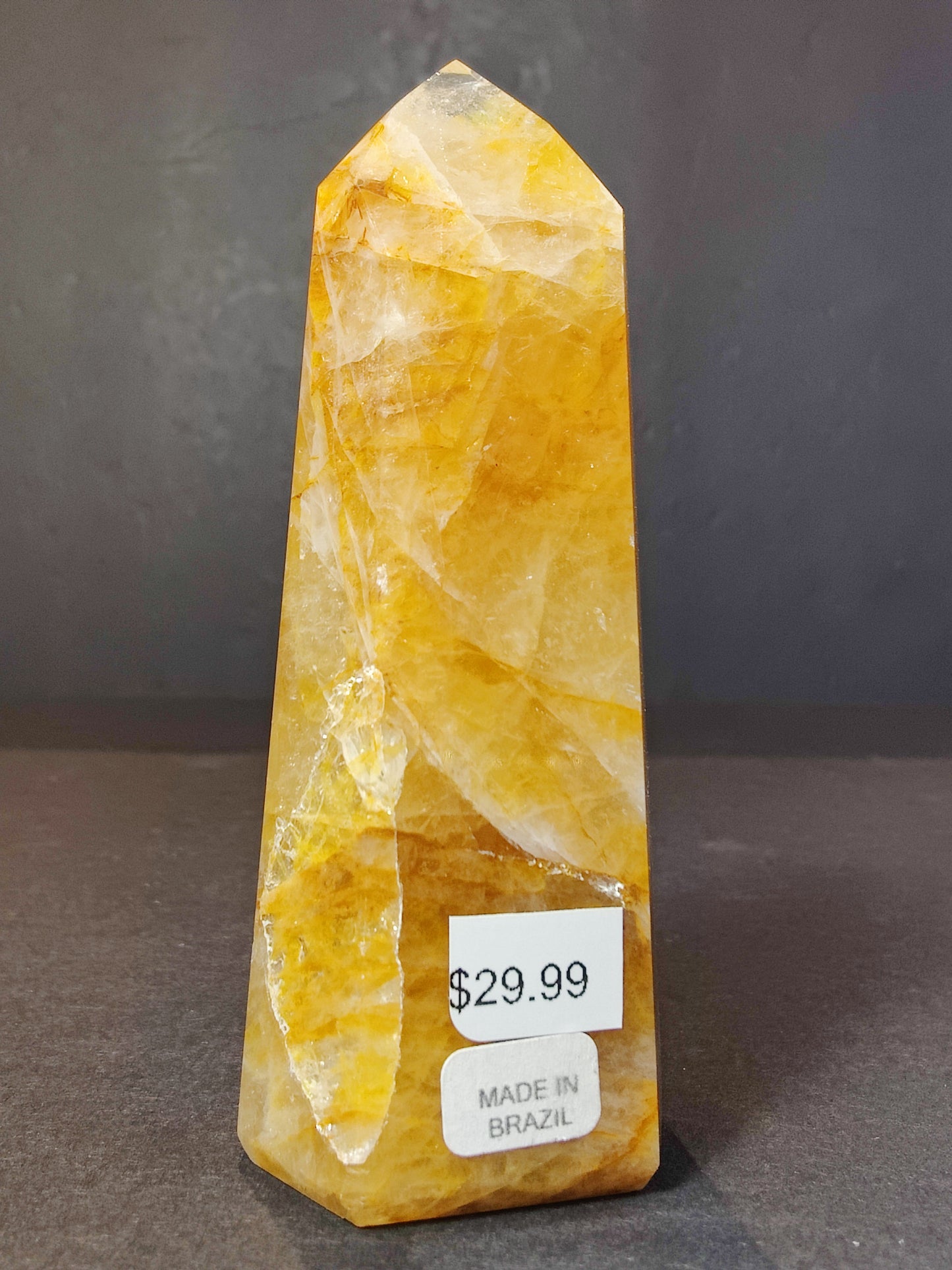 Golden Healer Hematoid Quartz Obelisk Tower — Polished Brazilian Crystal