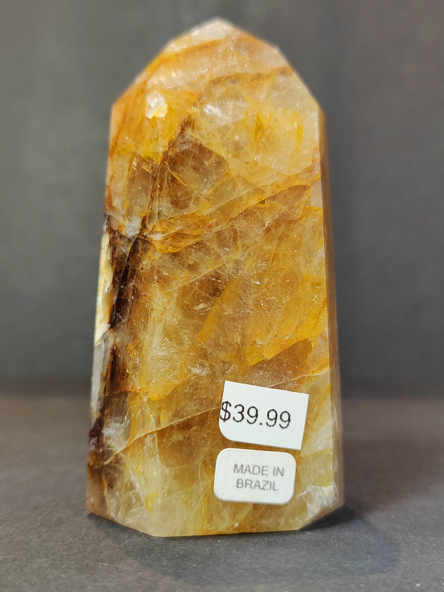 Golden Healer Hematoid Quartz Obelisk Tower — Polished Brazilian Crystal