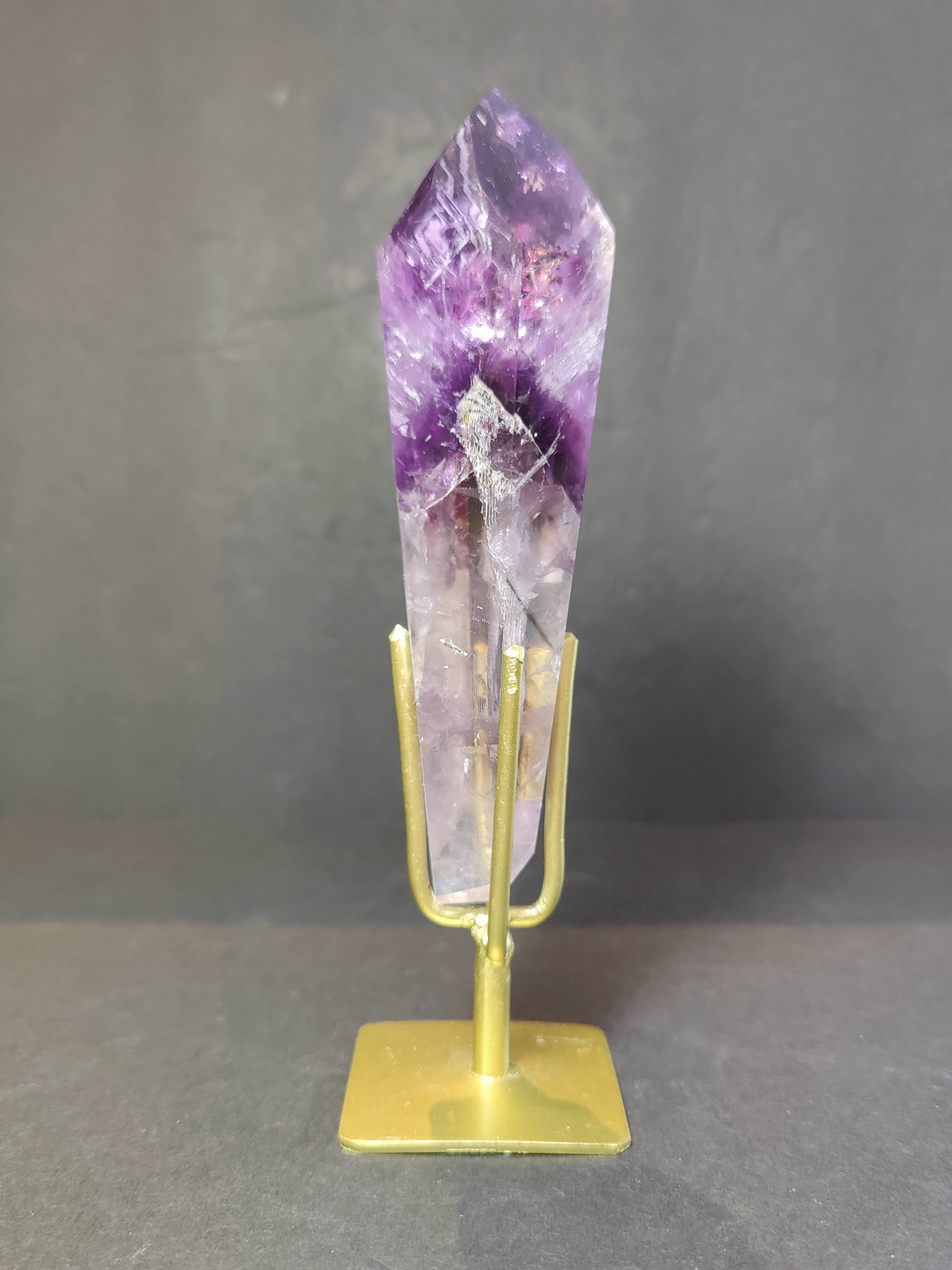 Close view of the deep purple zoning in the amethyst wand