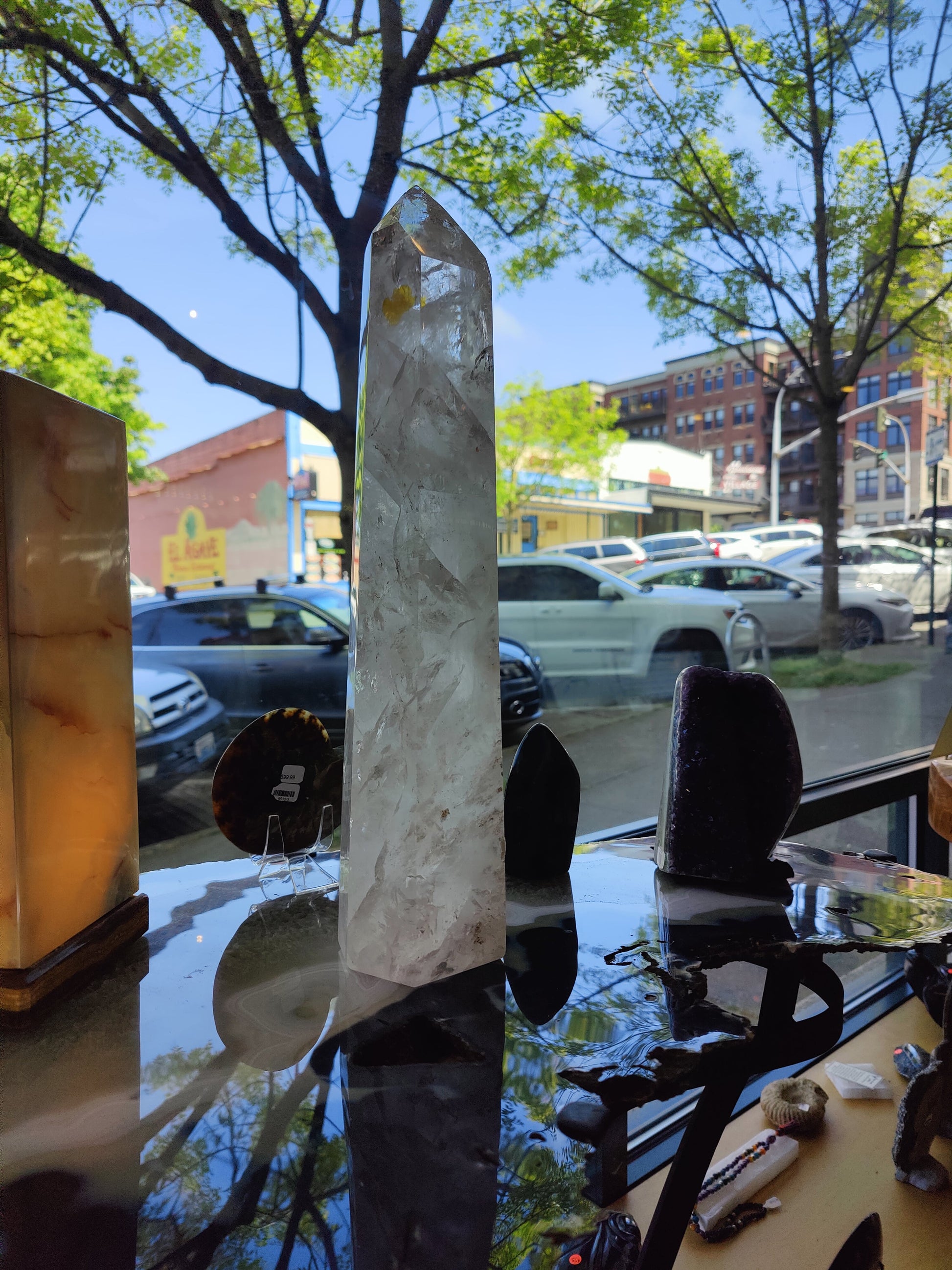 Detail of the polished tip of the clear quartz obelisk