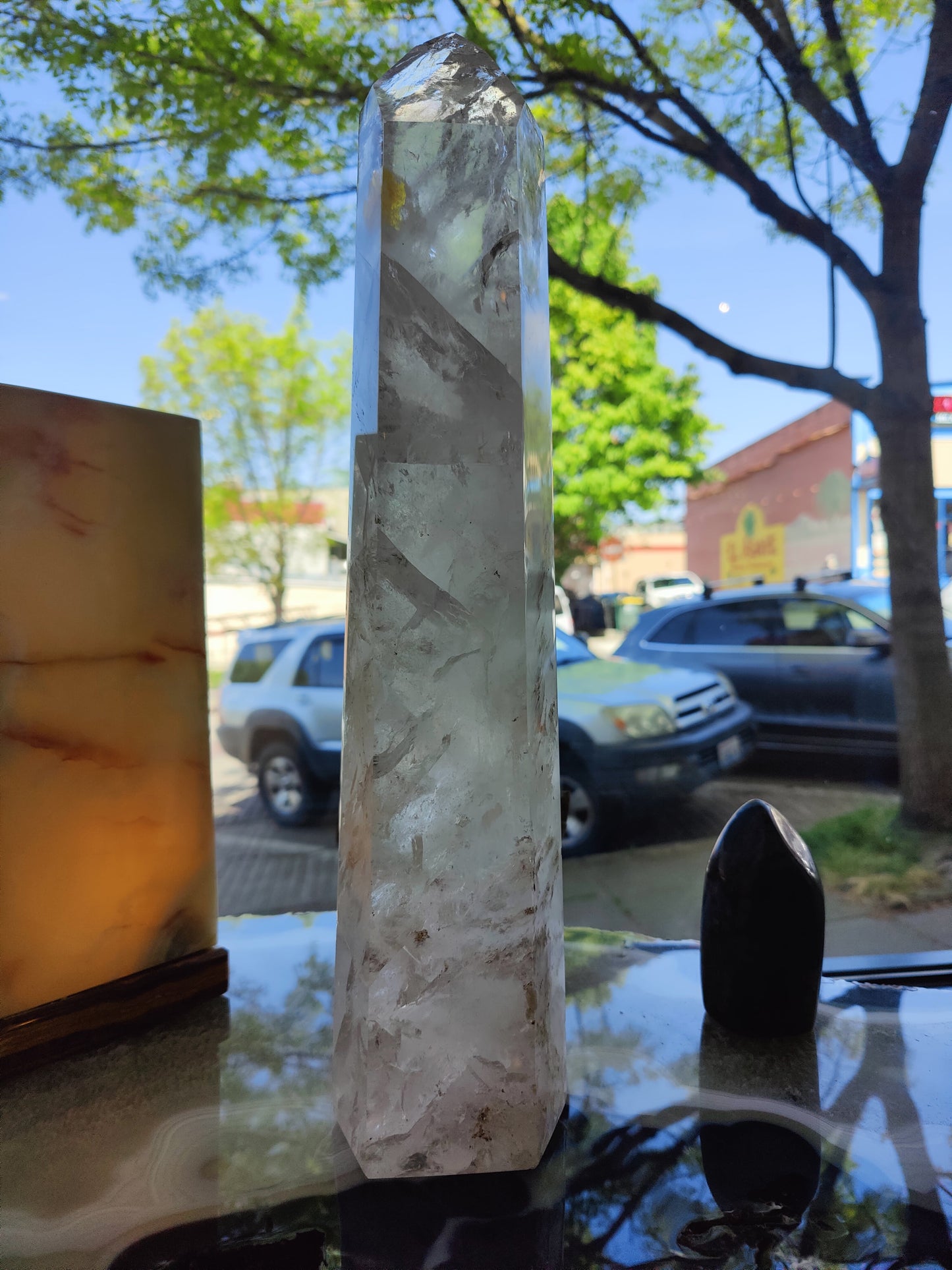 Base of the polished clear quartz obelisk