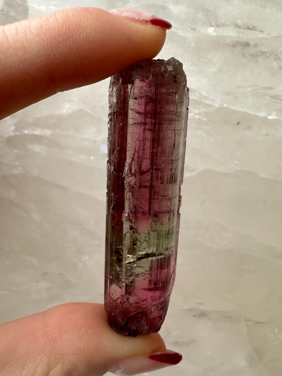 Close detail of the striations along the tourmaline crystal