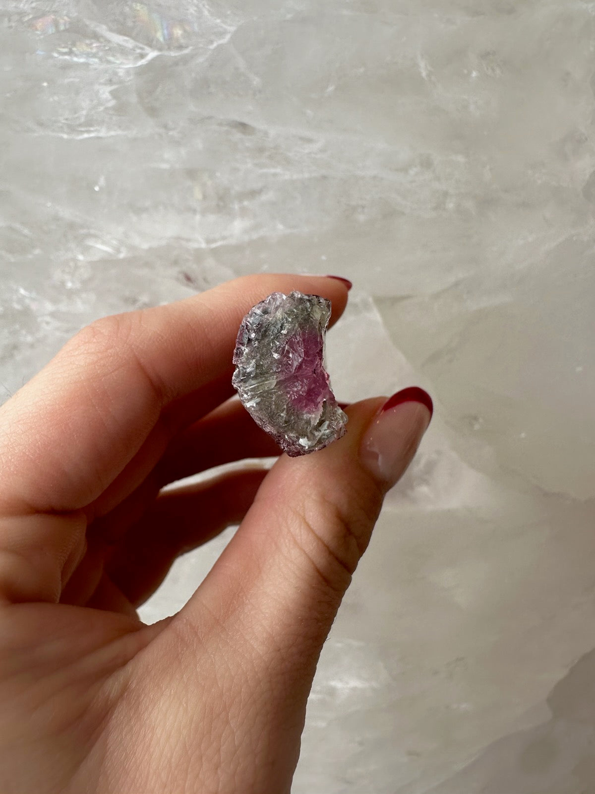 Watermelon tourmaline crystal seen from above