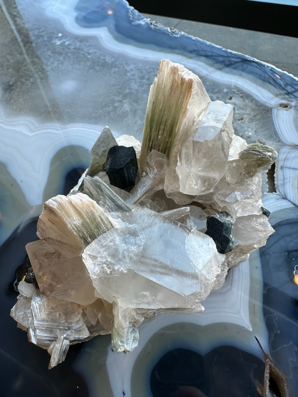 Blue indicolite tourmaline crystal on a quartz and muscovite matrix from Nuristan, Afghanistan, five inches across — view 2