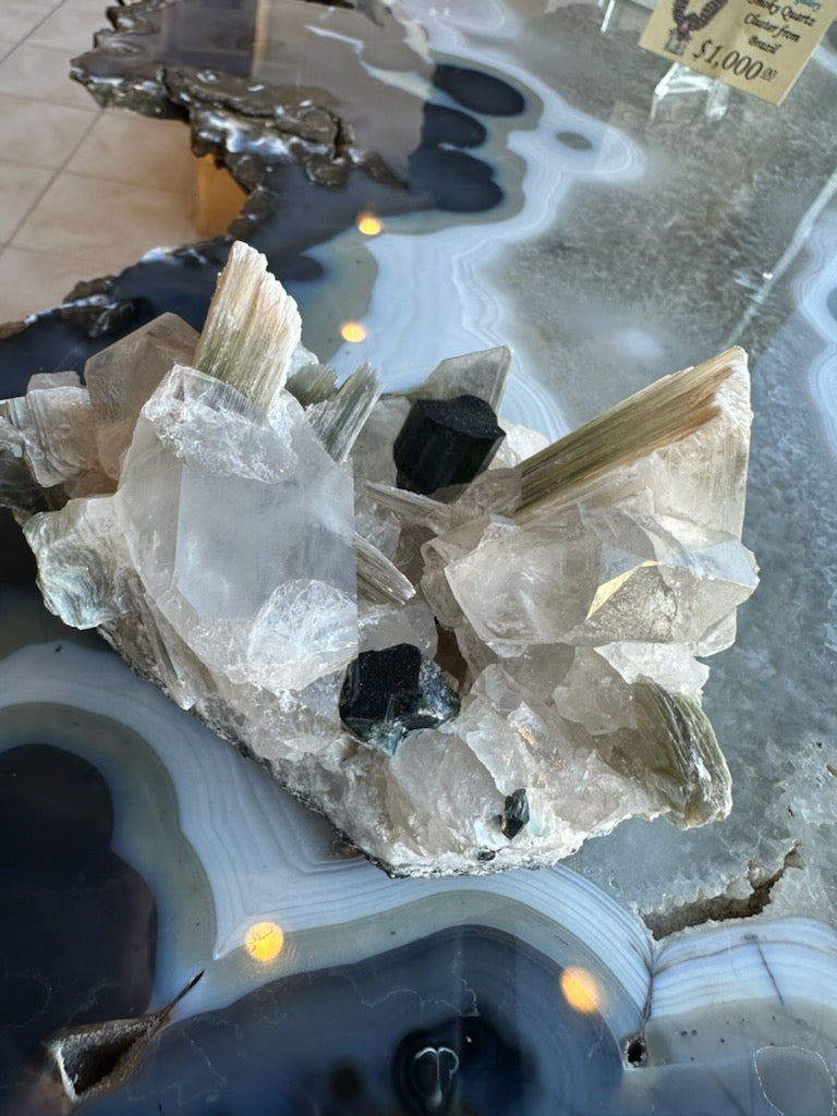Blue indicolite tourmaline crystal on a quartz and muscovite matrix from Nuristan, Afghanistan, five inches across — view 4