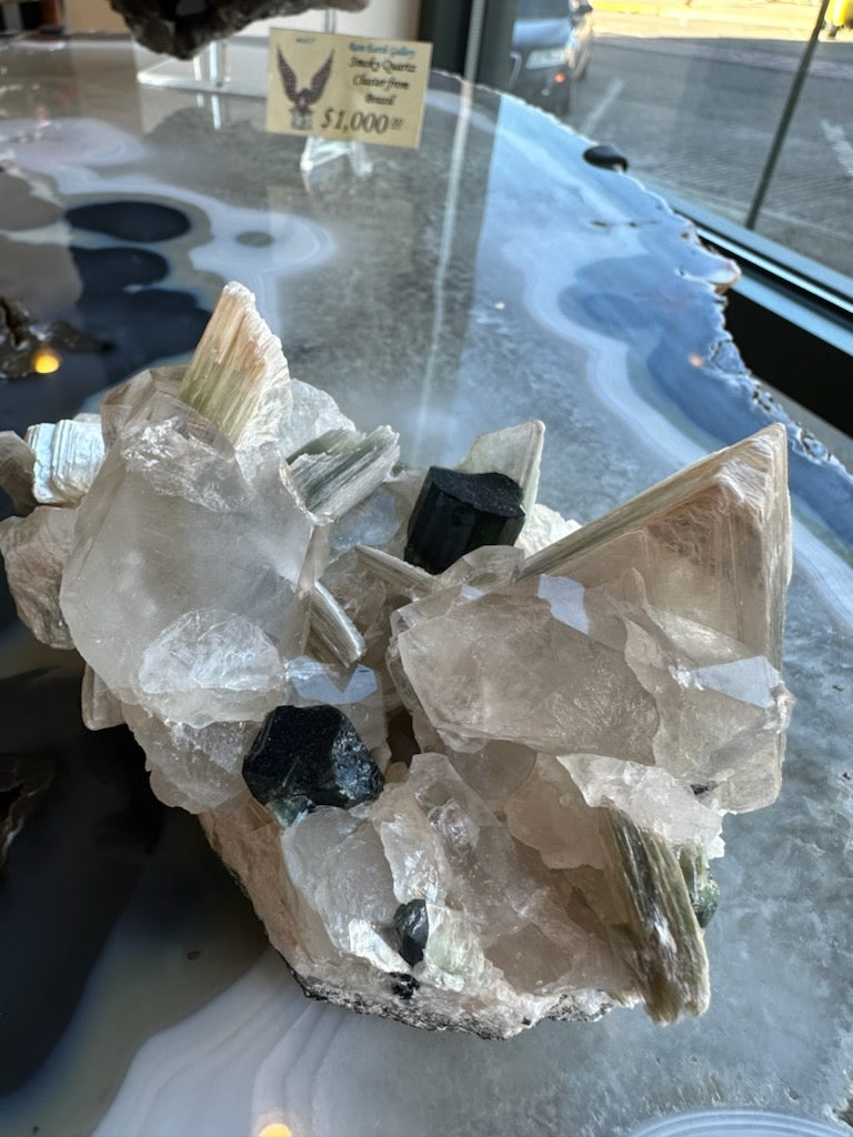 Blue indicolite tourmaline crystal on a quartz and muscovite matrix from Nuristan, Afghanistan, five inches across — view 3
