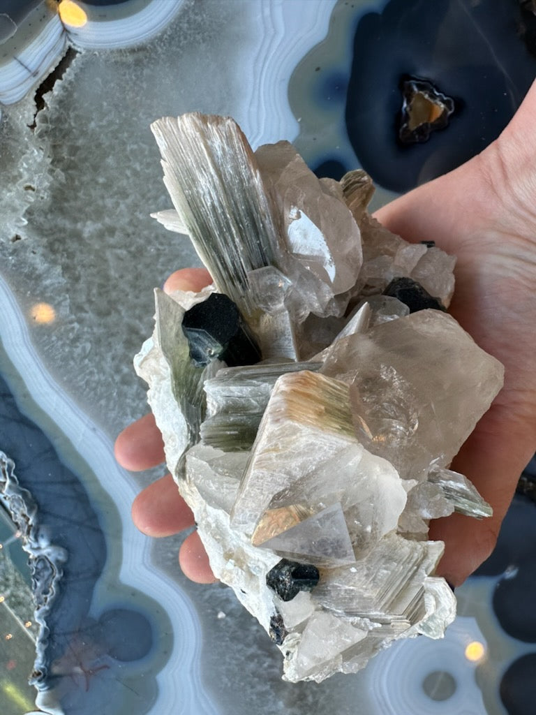 Blue indicolite tourmaline crystal on a quartz and muscovite matrix from Nuristan, Afghanistan, five inches across — view 6