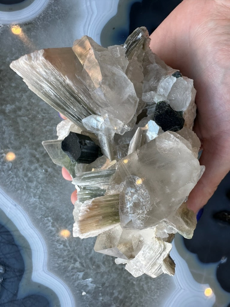 Blue indicolite tourmaline crystal on a quartz and muscovite matrix from Nuristan, Afghanistan, five inches across — view 7
