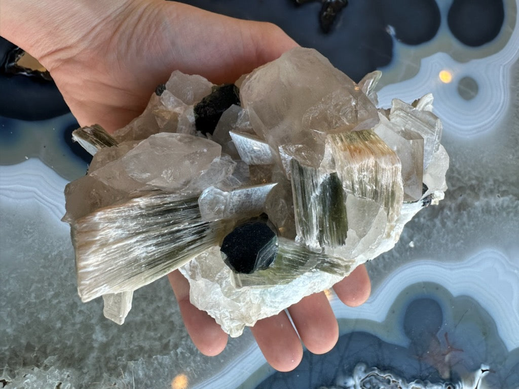 Blue indicolite tourmaline crystal on a quartz and muscovite matrix from Nuristan, Afghanistan, five inches across — view 9
