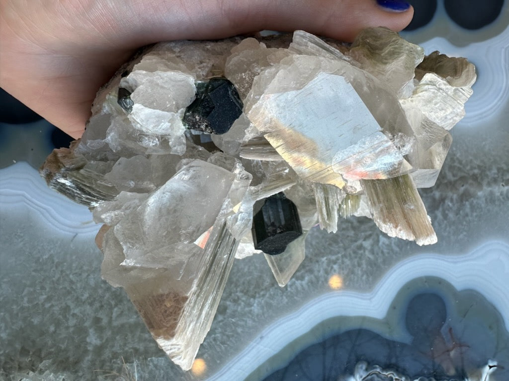 Blue indicolite tourmaline crystal on a quartz and muscovite matrix from Nuristan, Afghanistan, five inches across — view 10