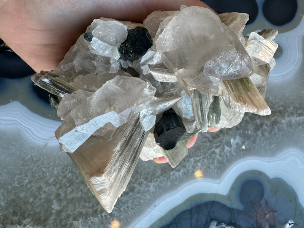 Blue indicolite tourmaline crystal on a quartz and muscovite matrix from Nuristan, Afghanistan, five inches across — view 11