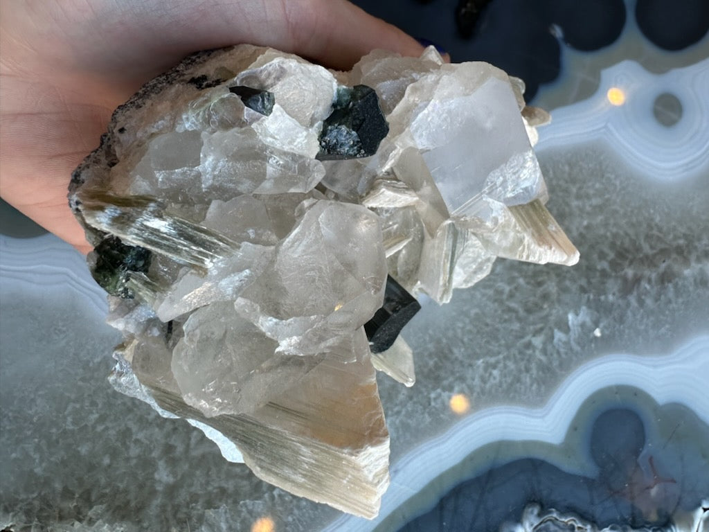 Blue indicolite tourmaline crystal on a quartz and muscovite matrix from Nuristan, Afghanistan, five inches across — view 12