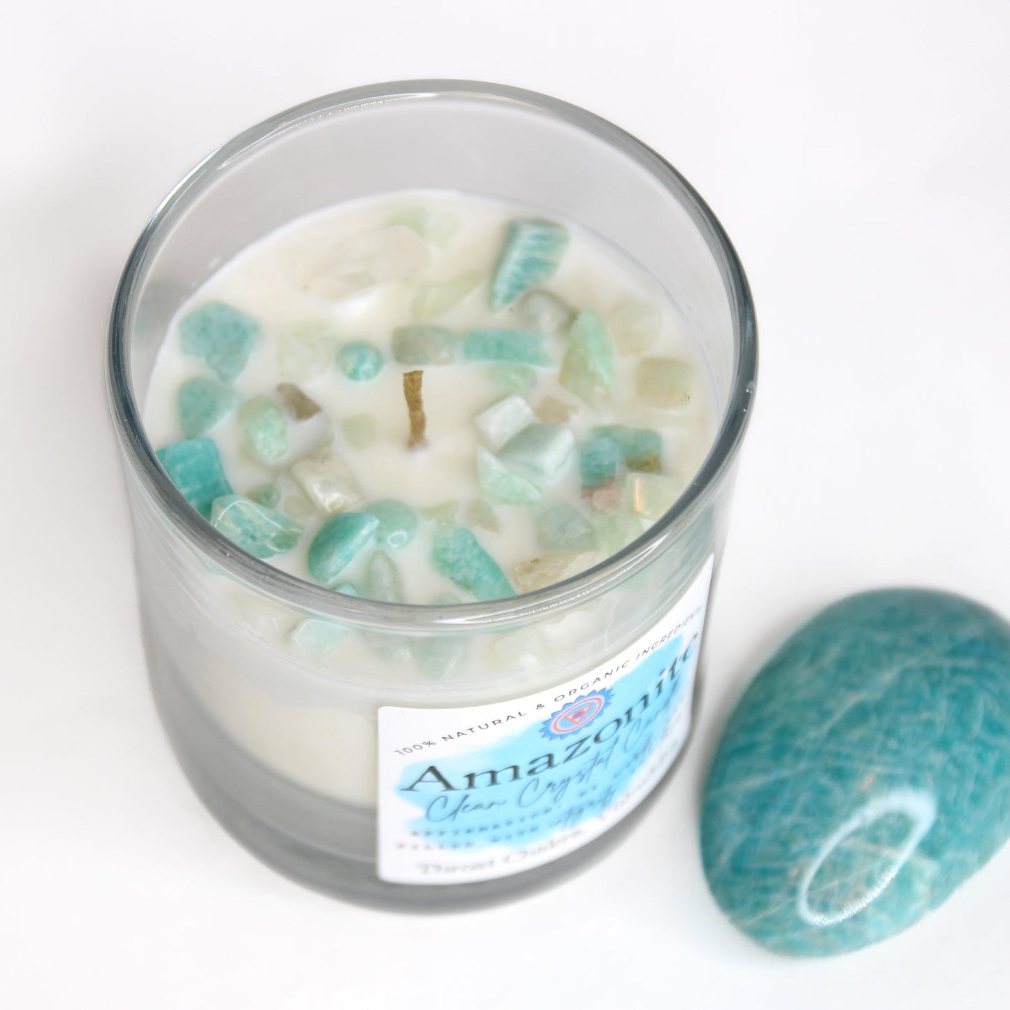 Crescent Moon and Full Moon crystal options for the Amazonite candle