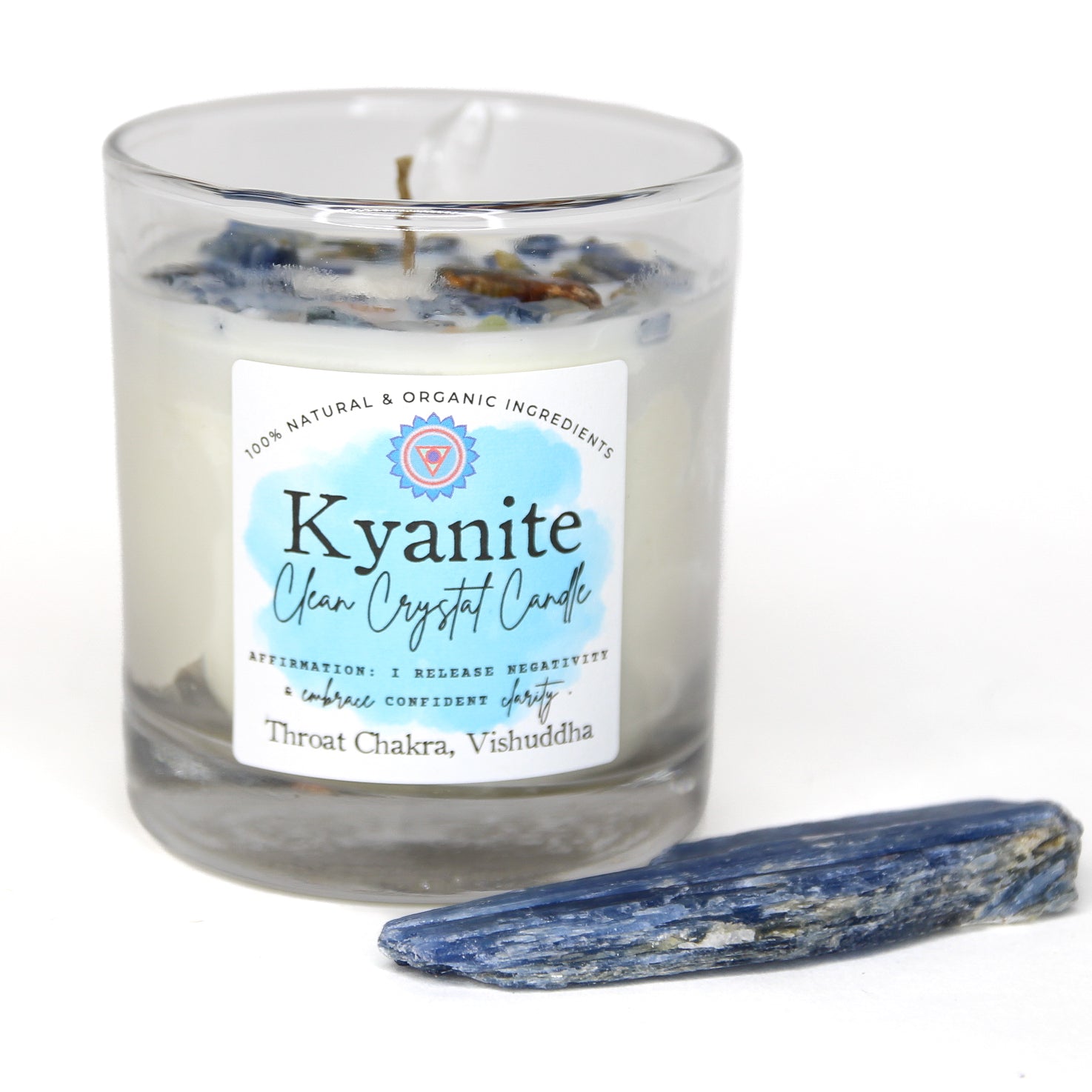 Crescent Moon and Full Moon crystal options for the Blue Kyanite candle