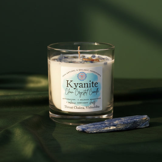 Crescent Moon and Full Moon crystal options for the Blue Kyanite candle