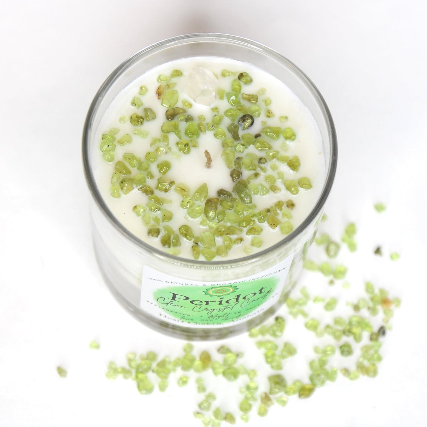 Peridot Clean Crystal Candle — Unscented Soy Candle for Heart Chakra & Abundance