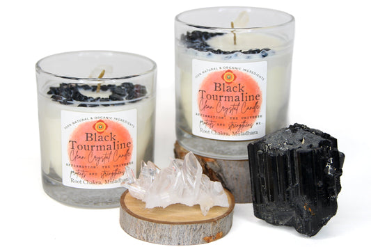 Black Tourmaline chakra candle in a reusable lead-free glass tumbler