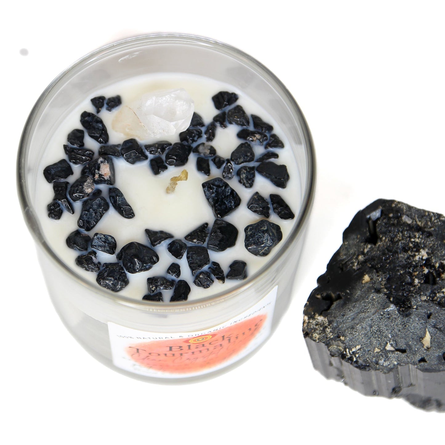 Crescent Moon and Full Moon crystal options for the Black Tourmaline candle