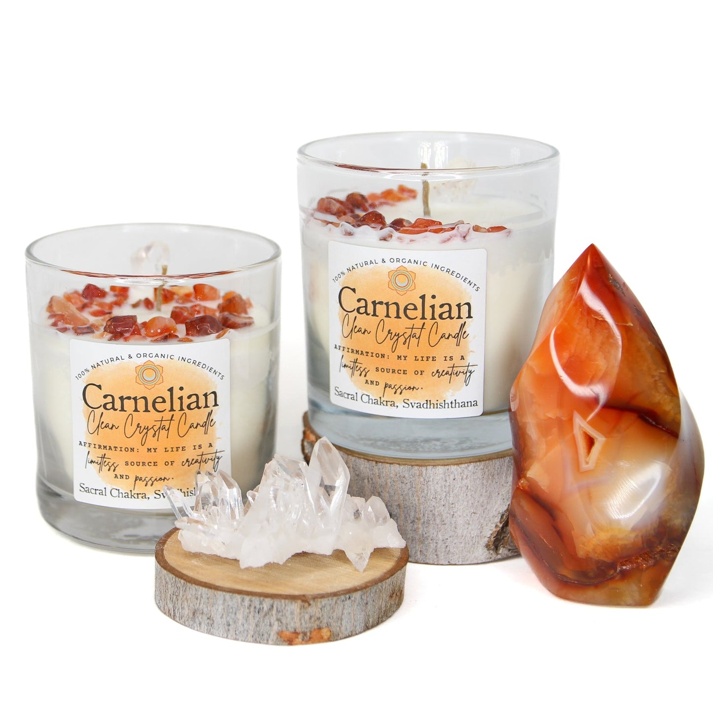 Carnelian chakra candle in a reusable lead-free glass tumbler