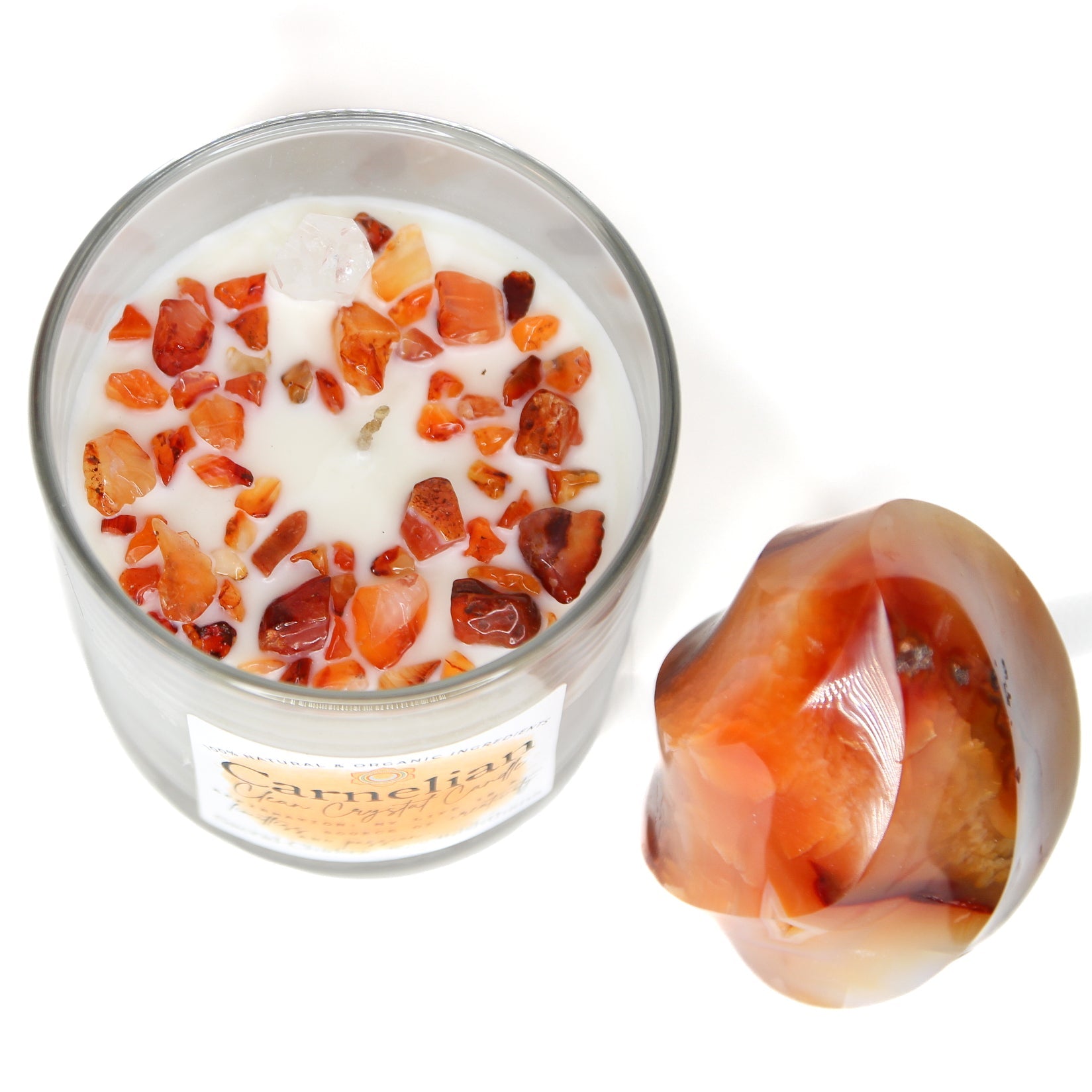 Crescent Moon and Full Moon crystal options for the Carnelian candle