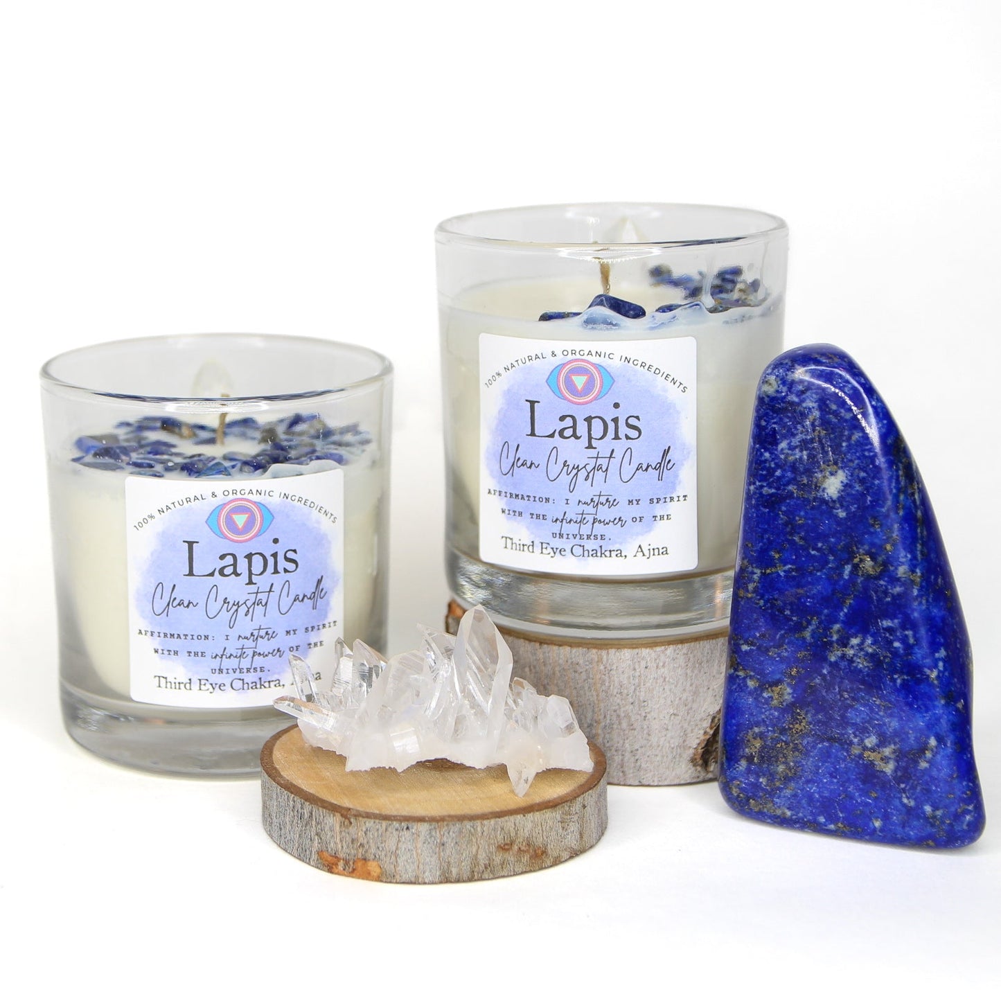 Lapis Lazuli chakra candle in a reusable lead-free glass tumbler