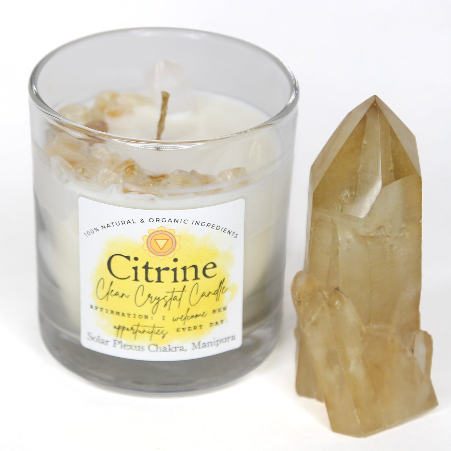 Citrine Clean Crystal Candle — Unscented Soy Candle for Abundance & Manifestation