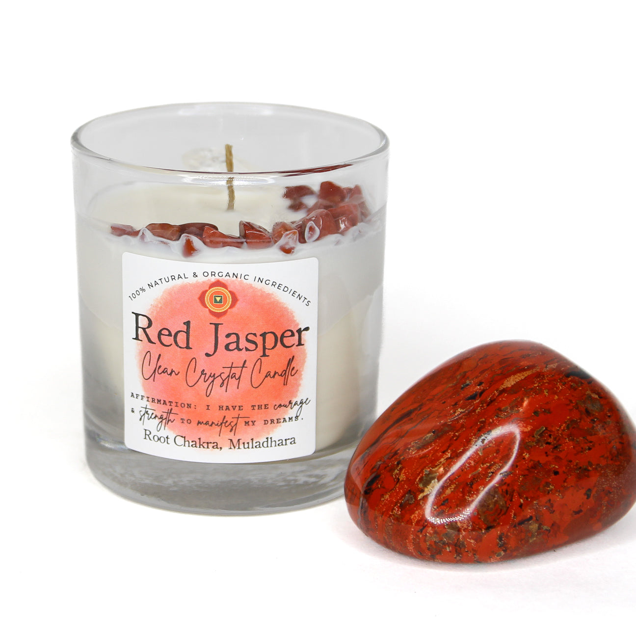 Crescent Moon and Full Moon crystal options for the Red Jasper candle