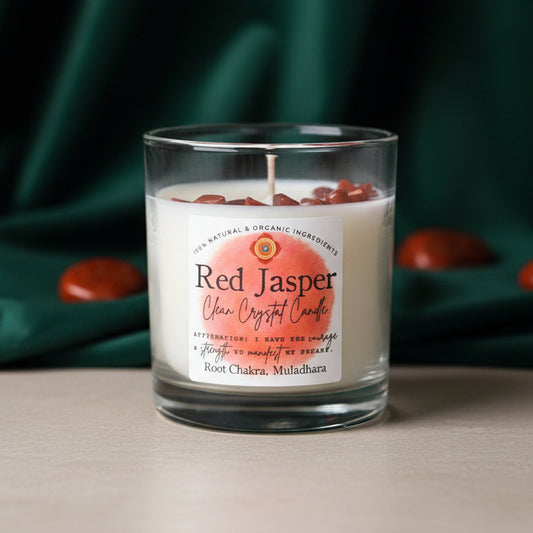 Crescent Moon and Full Moon crystal options for the Red Jasper candle