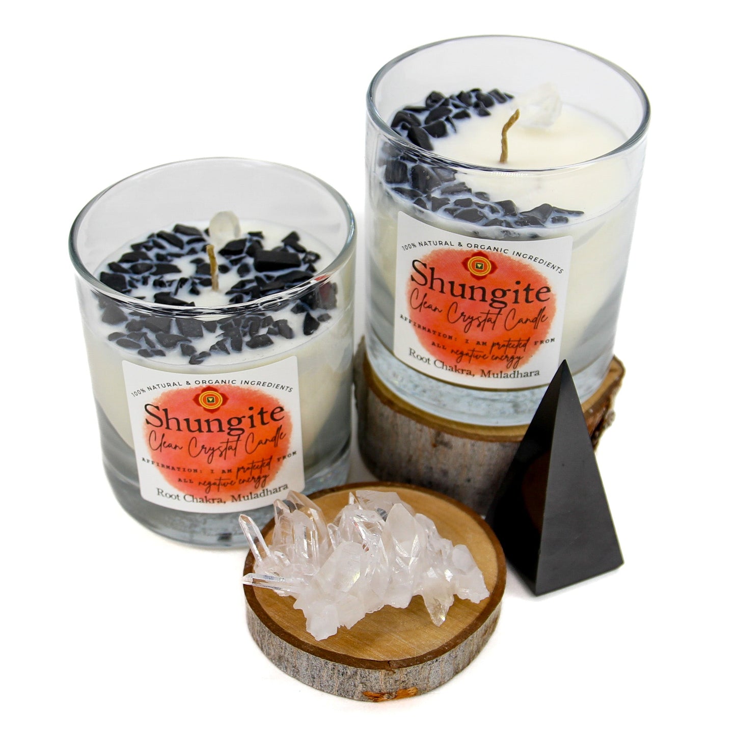 Crescent Moon and Full Moon crystal options for the Shungite candle
