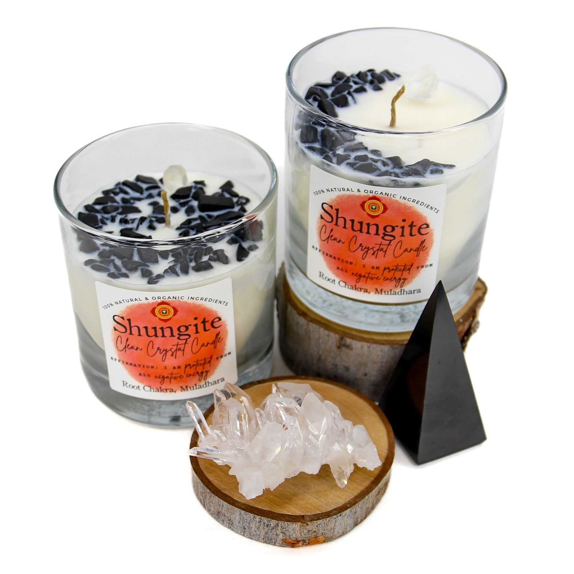 Crescent Moon and Full Moon crystal options for the Shungite candle