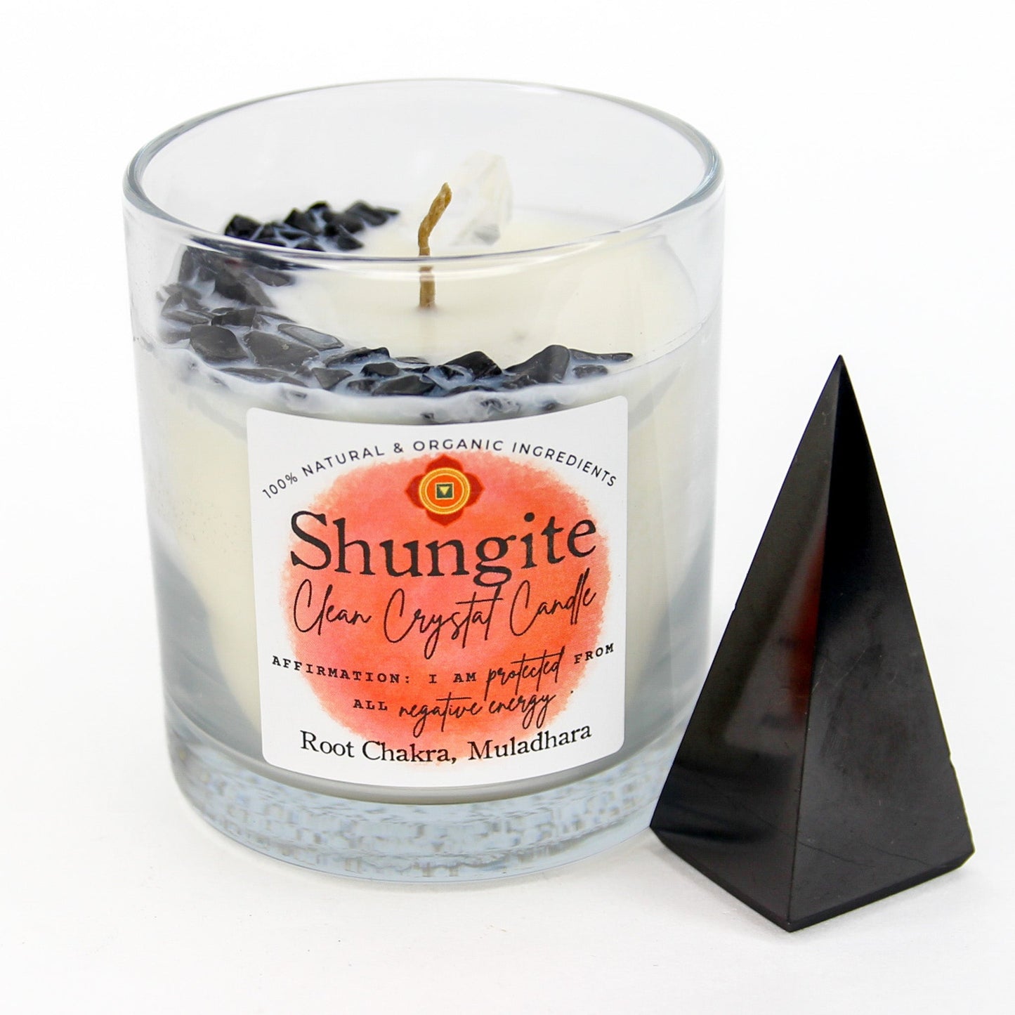 Shungite Chakra Candle — Purifying & EMF Protection, Root Chakra