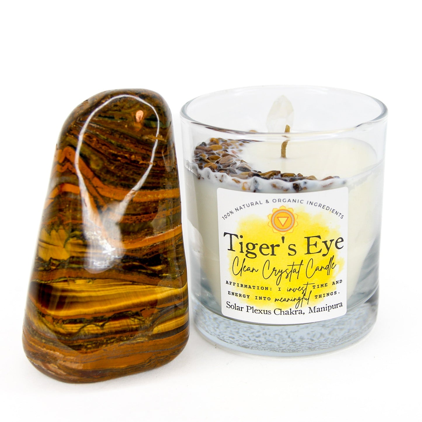 Tiger's Eye Clean Crystal Candle — Unscented Soy Candle for Courage & Personal Power