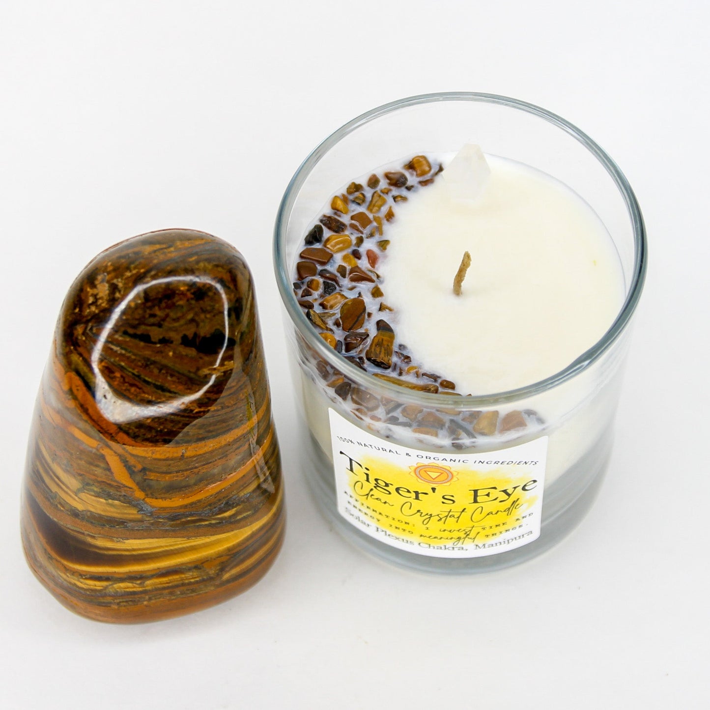 Tiger's Eye Clean Crystal Candle — Unscented Soy Candle for Courage & Personal Power